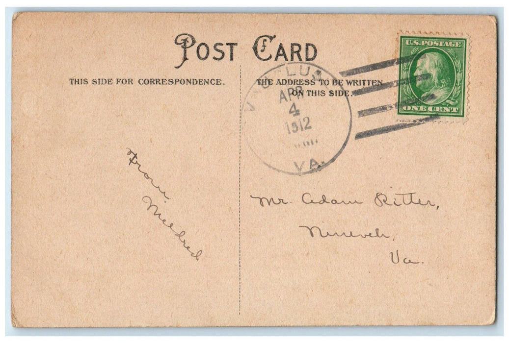 1912 Easter Boy And Anthropomorphic Rabbit Bunny Dancing Antique Postcard