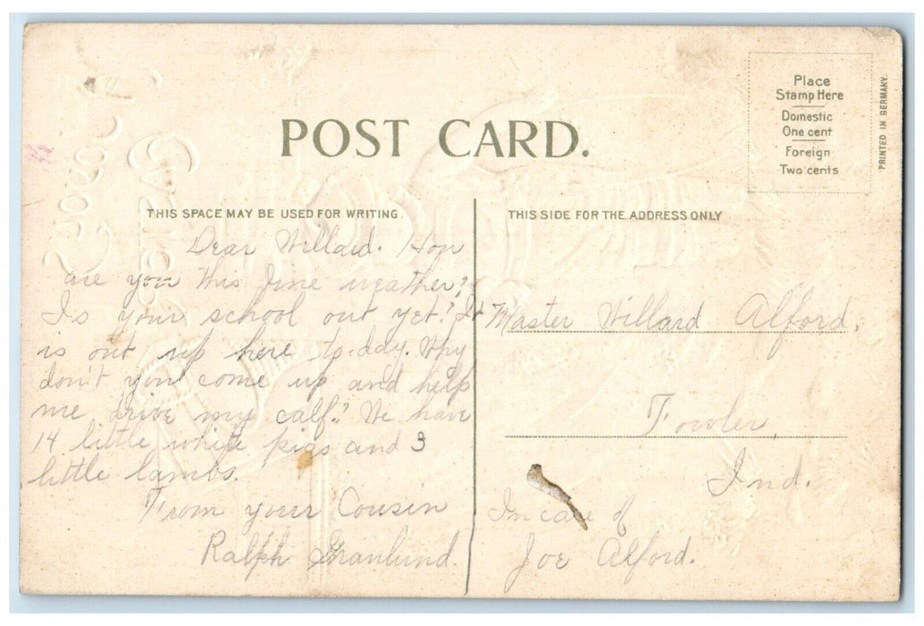 c1910's Easter Little Boy Basket Eggs Embossed Posted Antique Postcard