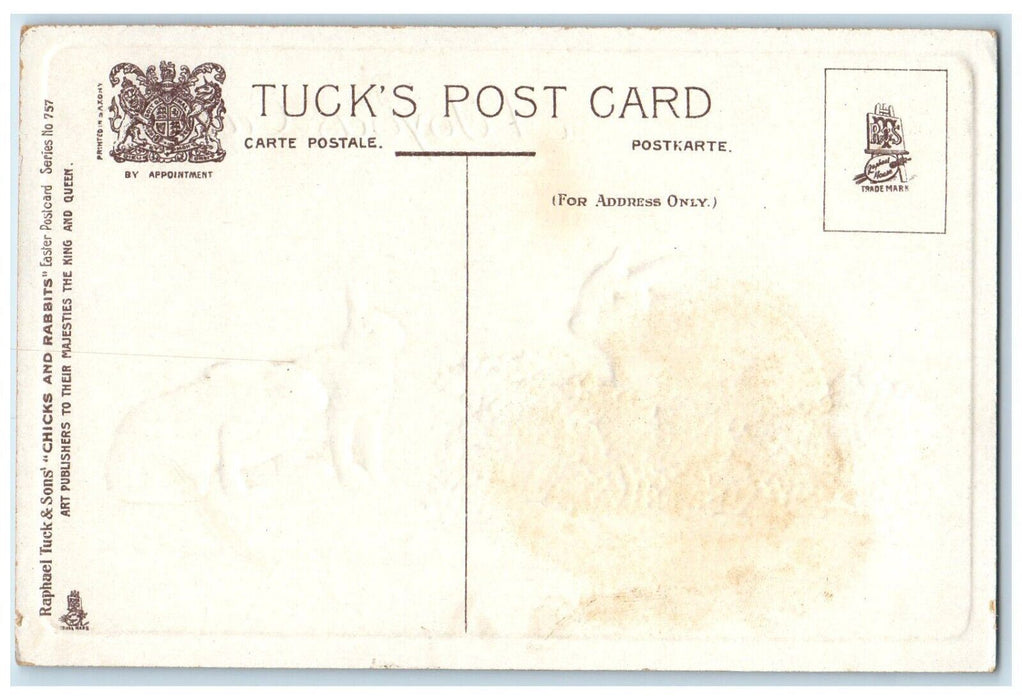 c1910's Easter Bunny Rabbits Eggs Embossed Tuck's Unposted Antique Postcard