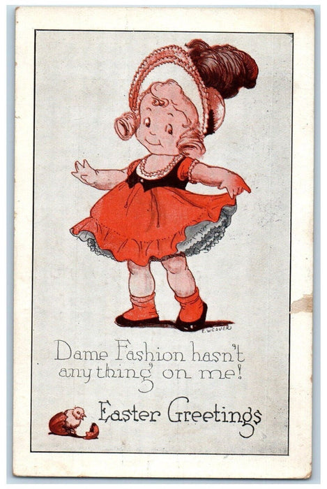 1924 Easter Greetings Little Girl Hatched Egg Chick Posted Antique Postcard