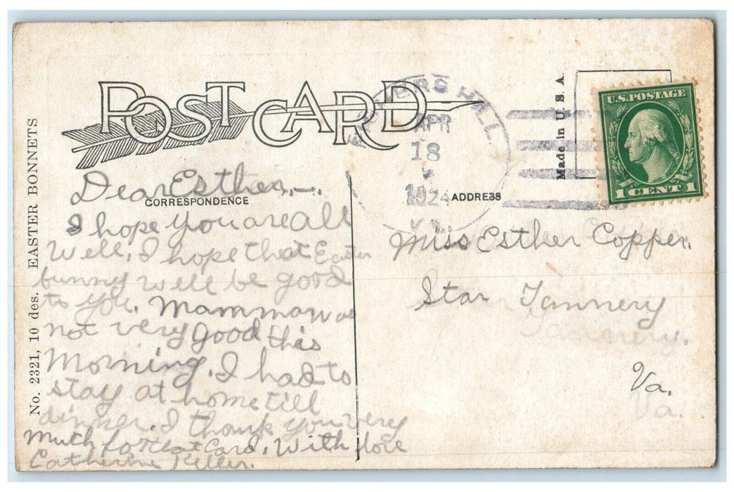 1924 Easter Greetings Little Girl Hatched Egg Chick Posted Antique Postcard