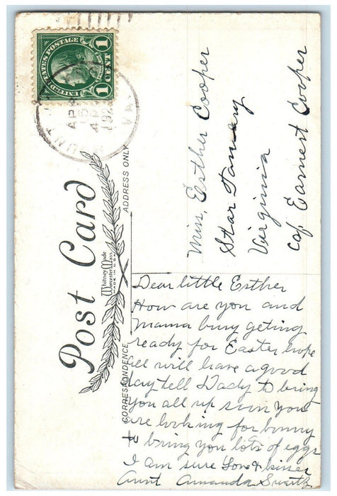 c1920's Easter Wishes Boy Girl Flowers Church Posted Antique Postcard