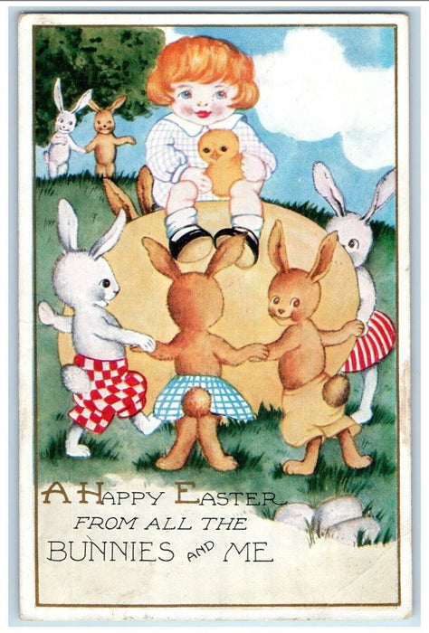 1930 Easter Little Girl Anthropomorphic Bunnies Rabbit Mount Jackson VA Postcard