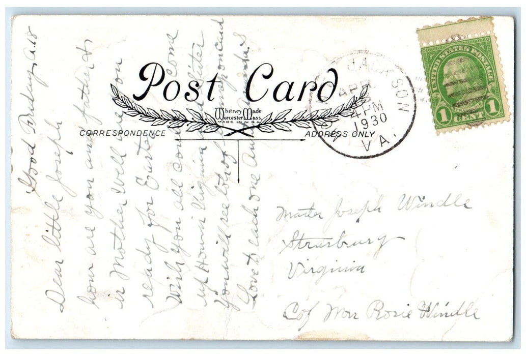 1930 Easter Little Girl Anthropomorphic Bunnies Rabbit Mount Jackson VA Postcard
