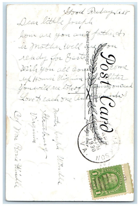 1930 Easter Little Girl Anthropomorphic Bunnies Rabbit Mount Jackson VA Postcard