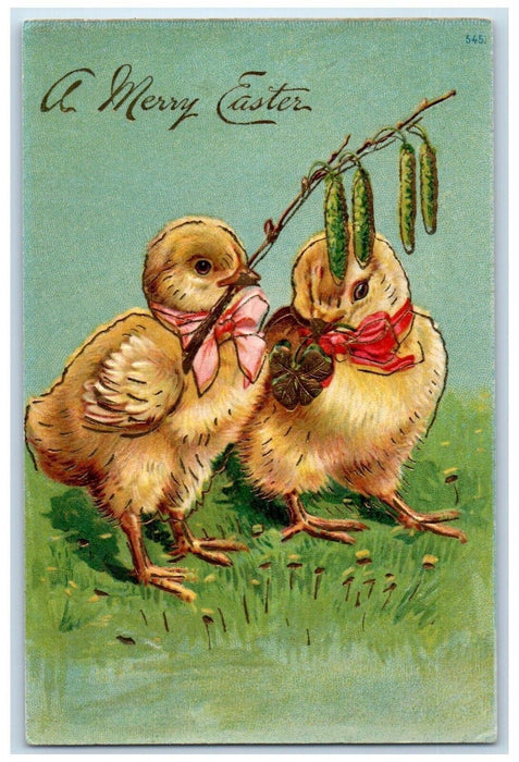 c1910's Easter Chicks Shamrock Embossed Unposted Antique Postcard