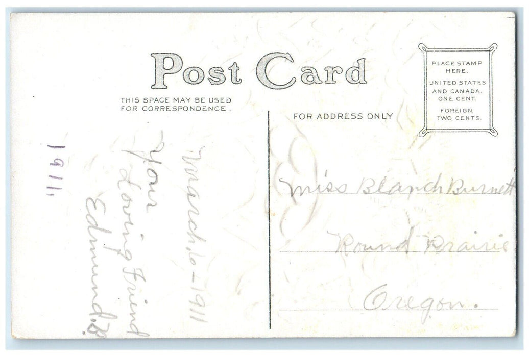 1911 Easter Joyful Chicken Hen Eggs Flowers Embossed Posted Antique Postcard