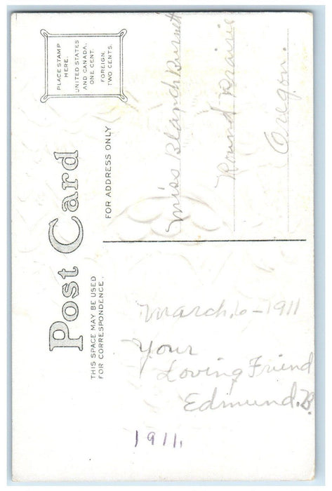 1911 Easter Joyful Chicken Hen Eggs Flowers Embossed Posted Antique Postcard