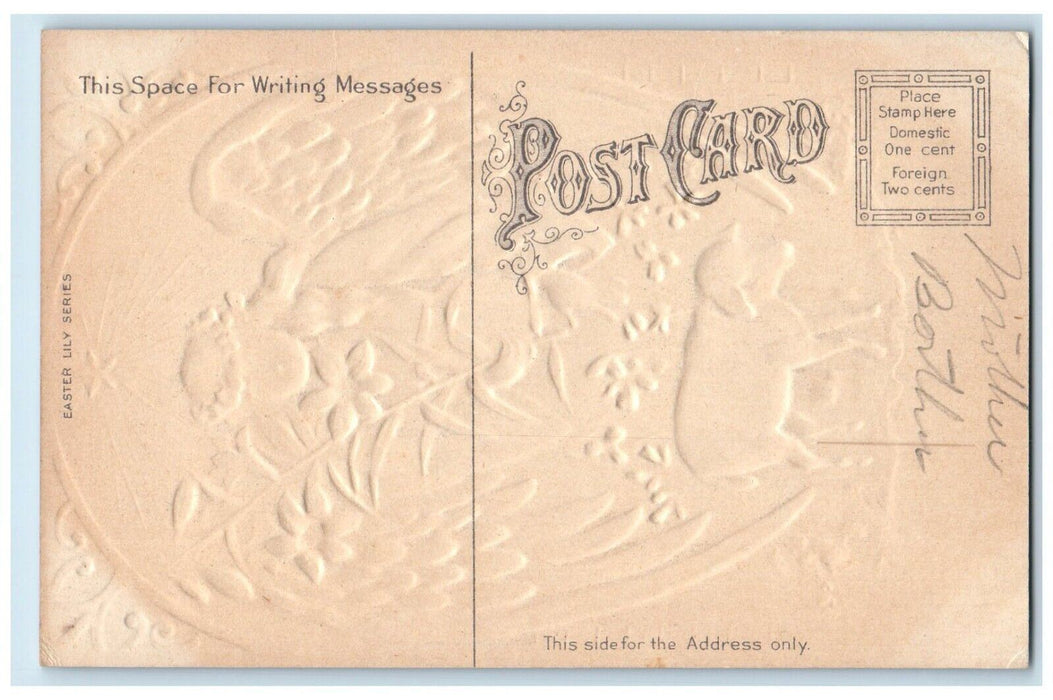 c1910's Easter Greetings Holly Angel Lily Flowers Lamb Embossed Antique Postcard
