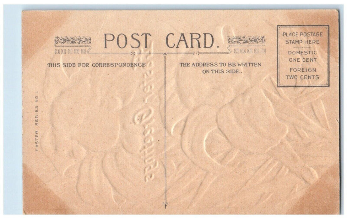 c1910's Easter Greetings Angel Heads White Flowers Embossed Winsch Back Postcard