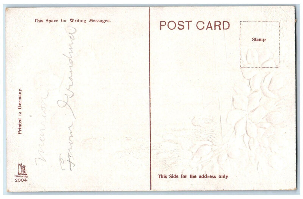 c1910's Easter Greetings Angel Heads Cross Flowers Embossed Antique Postcard