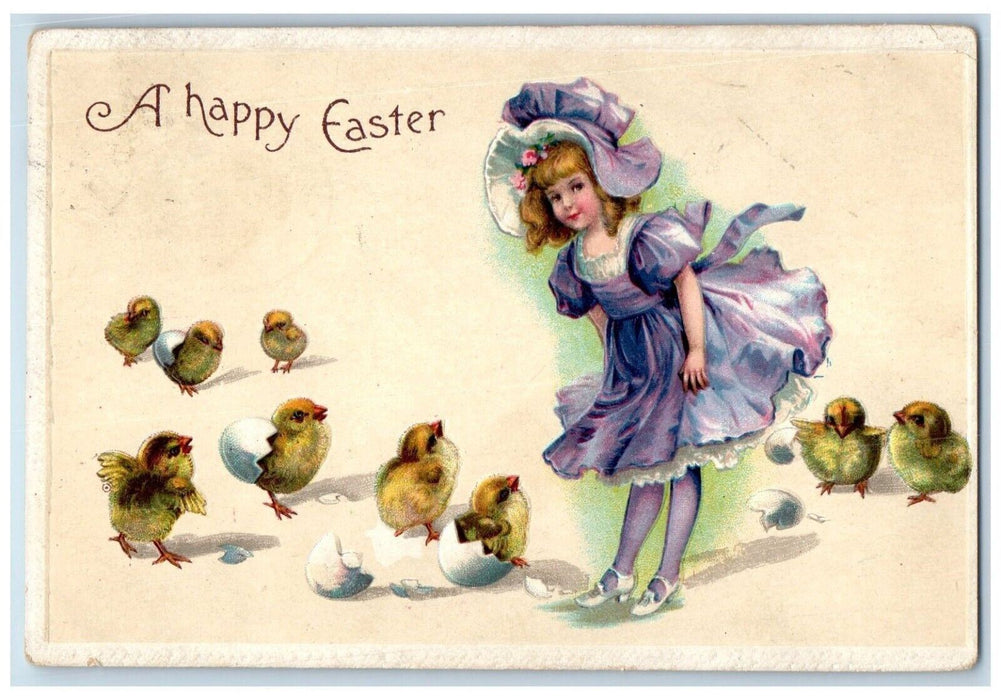 1910 Easter Little Girl And Hatched Eggs Chicks Clapsaddle Canton NY Postcard