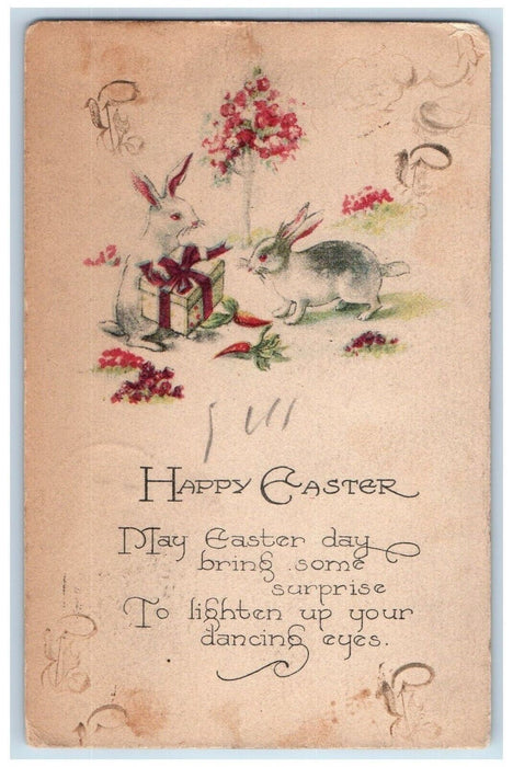 c1910's Easter Bunny Rabbit Gift Flowers Clayton New Mexico NM Antique Postcard