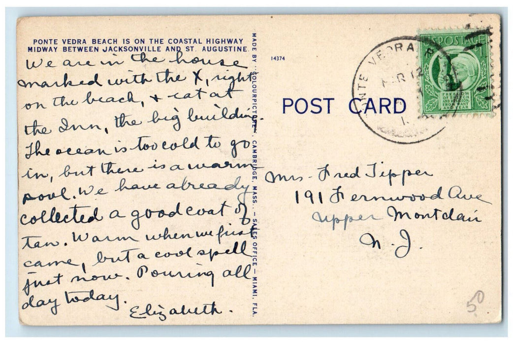 c1940's The Inn and 9th Green Ponte Vedra Beach Florida FL Posted Postcard
