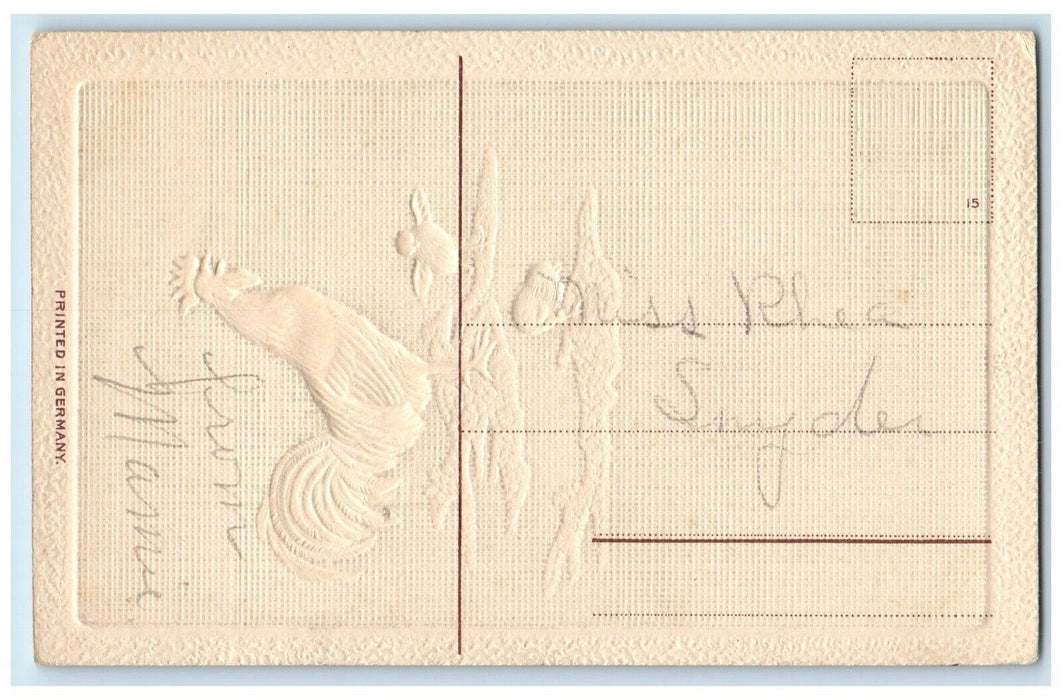 c1910's Easter Wishes Rooster Chicks Embossed Unposted Antique Postcard