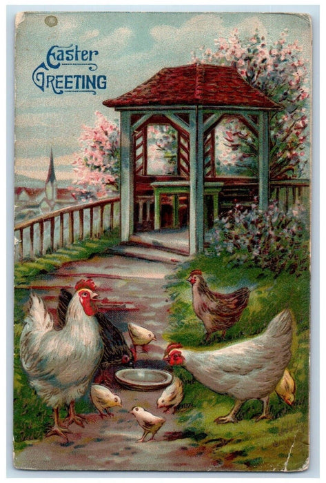 1914 Easter Greeting Chicken Hen Chicks Pavilion Indianapolis IN Posted Postcard