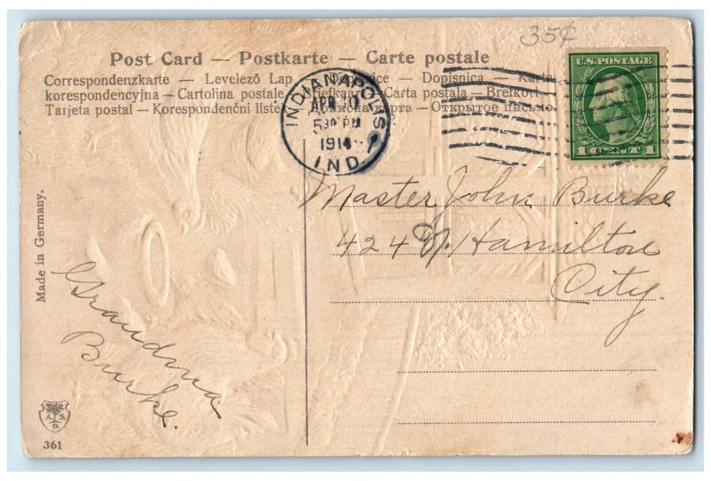 1914 Easter Greeting Chicken Hen Chicks Pavilion Indianapolis IN Posted Postcard