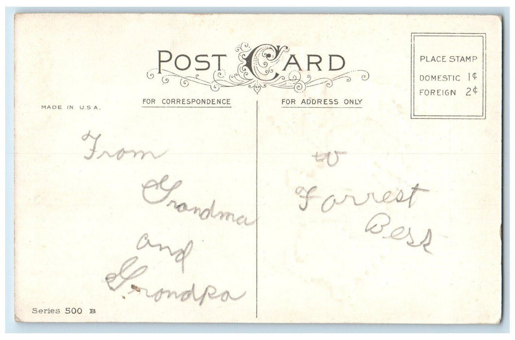 c1910's Easter Greetings Cubical Hare Bunny Rabbit Posted Antique Postcard