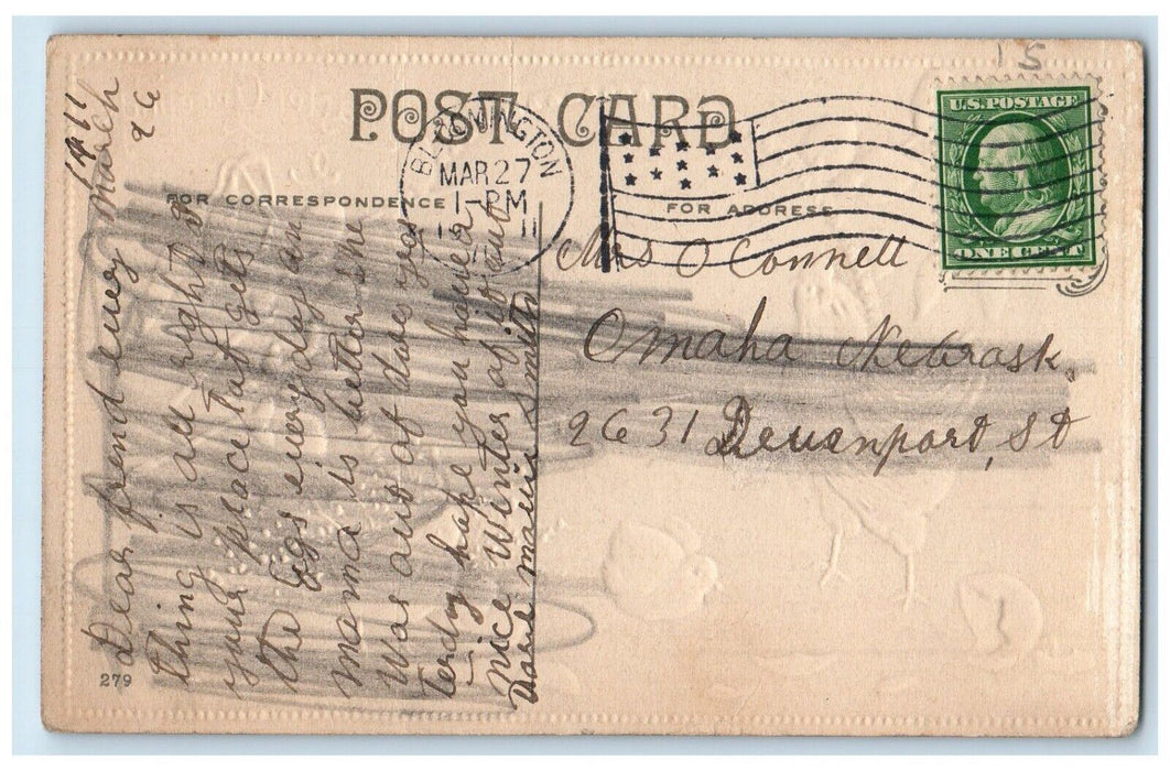 1911 Easter Greetings Chicken Chicks Hatched Egg Flowers Bloomington IL Postcard
