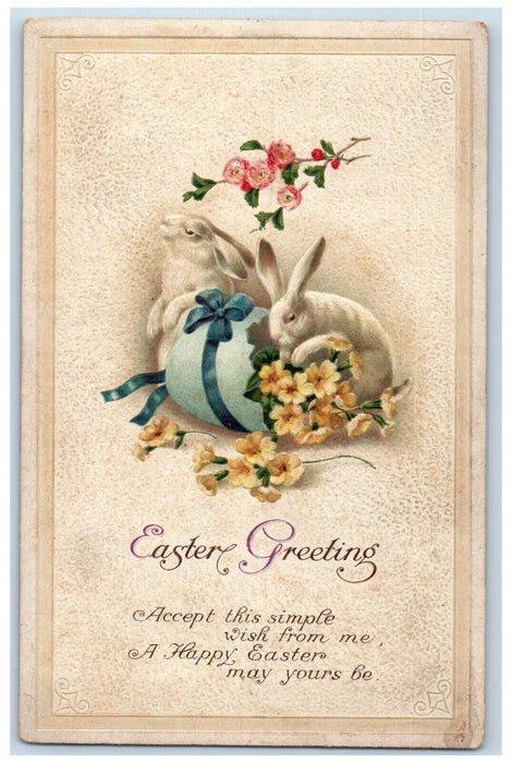 c1910's Easter Greetings Bunny Rabbit Egg Pansies Flowers Clapsaddle Postcard