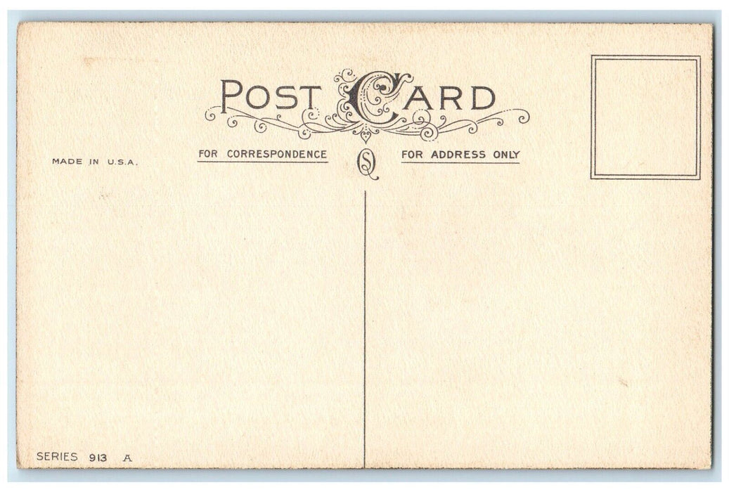 c1910's Easter Wishes Bunny Rabbit Flowers Pot Ribbon Unposted Antique Postcard