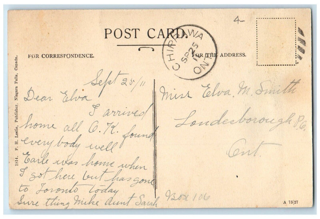 1911 View Of Cummington Square Chippawa Ontario Canada Antique Posted Postcard