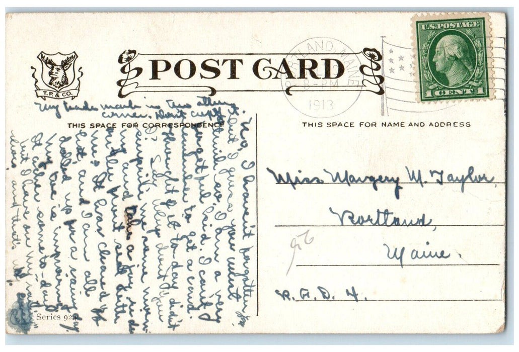 1913 Valentine Mad Dog Puppy Portland Maine ME Posted Antique Postcard