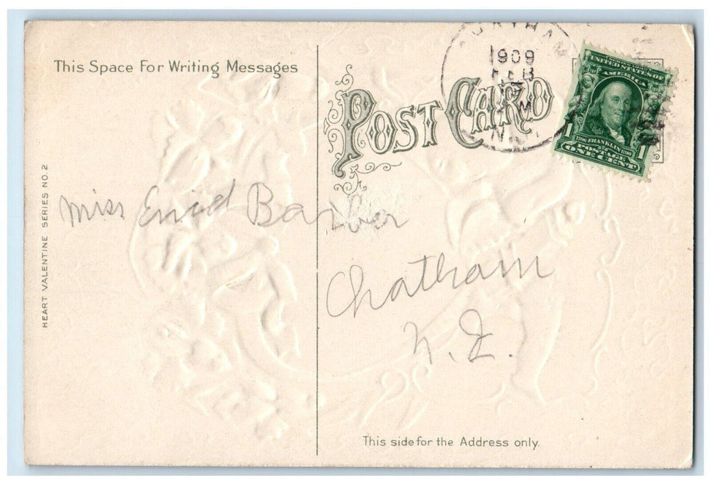 1909 Valentine Heart Angel Cupid Bow And Arrow Flowers Embossed Posted Postcard
