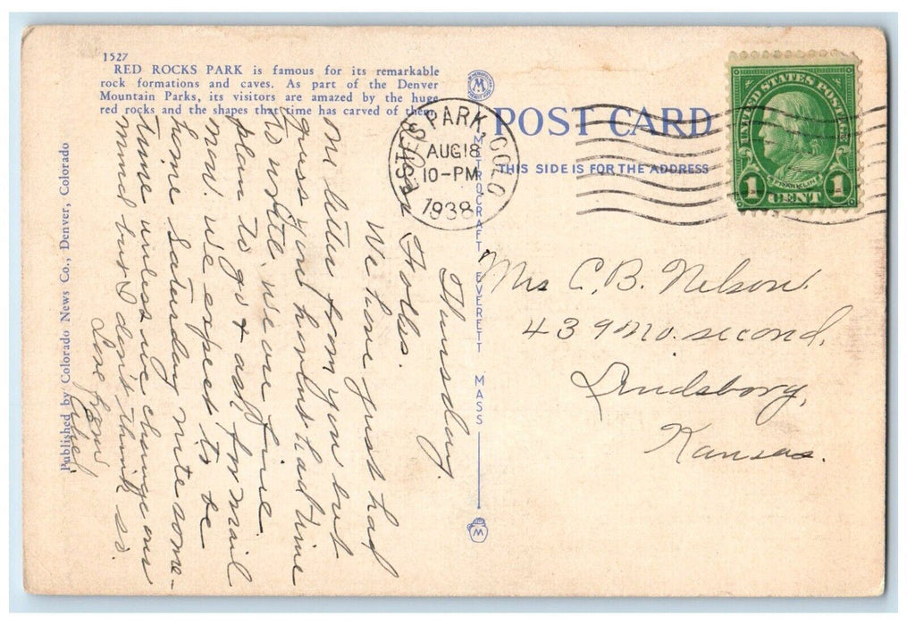 1938 Greetings From The Queen City Of The West Denver Estes Park CO Postcard