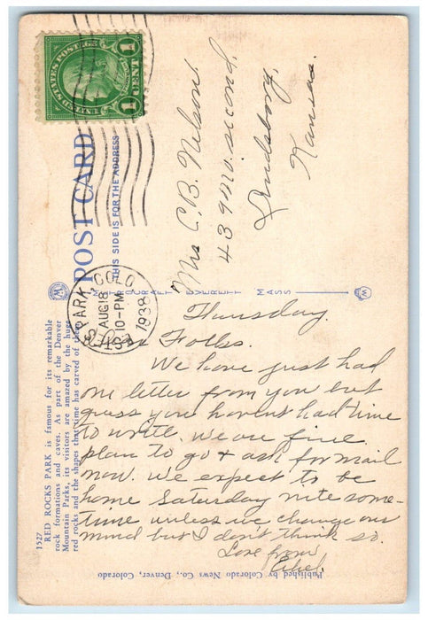 1938 Greetings From The Queen City Of The West Denver Estes Park CO Postcard