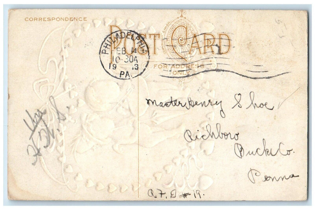 1913 Valentine Angels Bare Butt Painter Hearts Umbrella Philadelphia PA Postcard