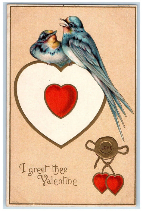 c1910's Valentine Big Heart Song Birds Embossed Posted Antique Postcard