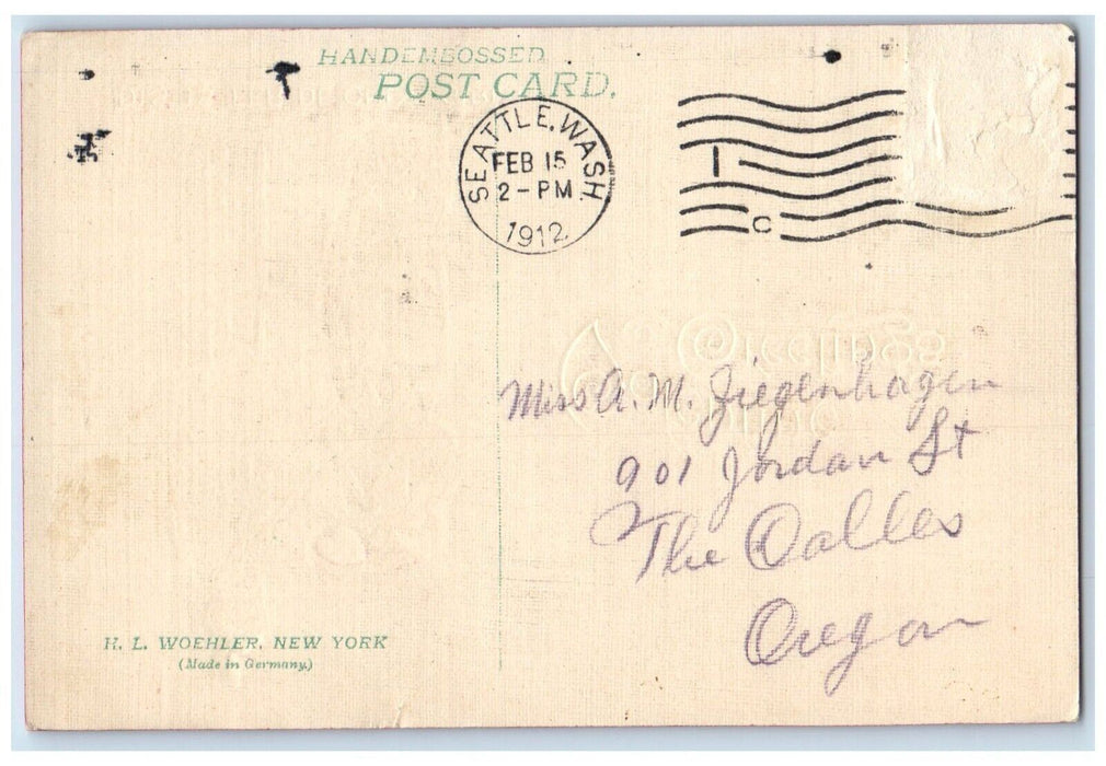 1912 Valentine Greetings Boy Drop Mail Embossed Seattle Washington WA Postcard