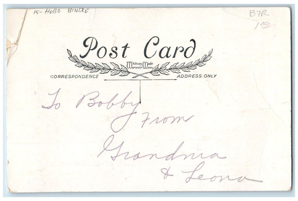 c1910's Valentine Angel Hobo Bindle Barefoot Hearts Posted Antique Postcard