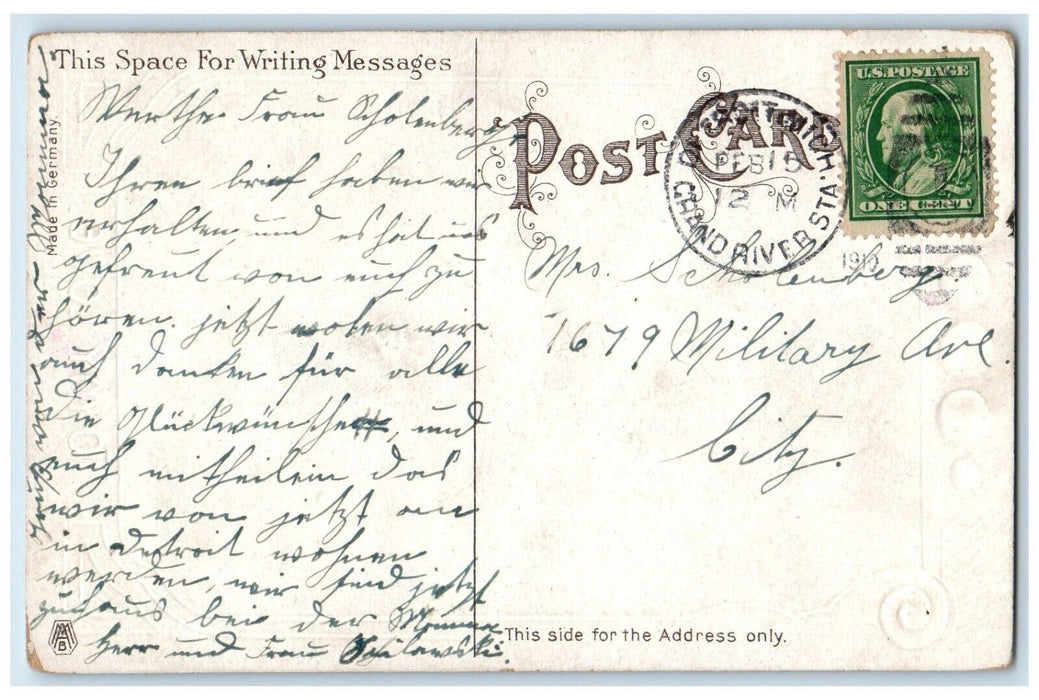 1910 Valentine Girls Hearts Pansies Flowers Embossed Posted Antique Postcard