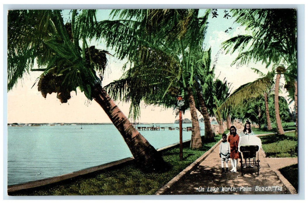 c1910 Walking on Lake Worth Palm Beach Florida FL Antique Unposted Postcard