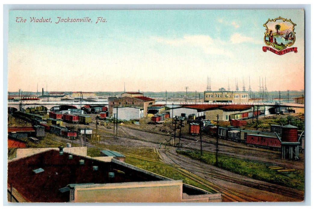 c1910 Railway Train Wagon The Viaduct Jacksonville Florida FL Postcard