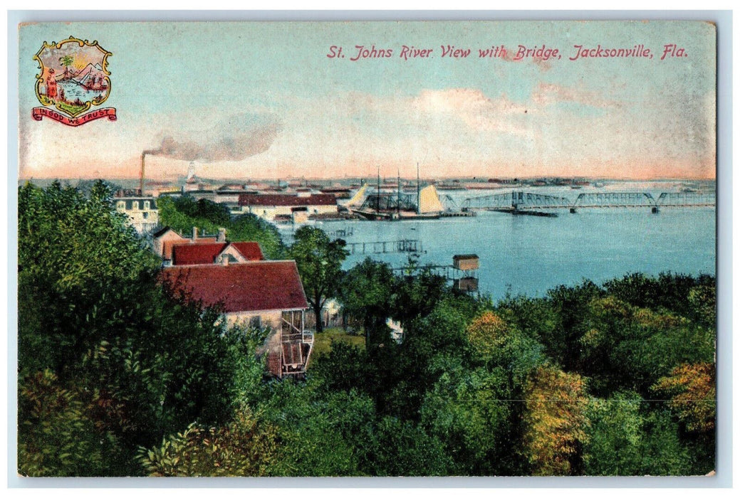 c1910 St. Johns River View with Bridge Jacksonville Florida FL Postcard