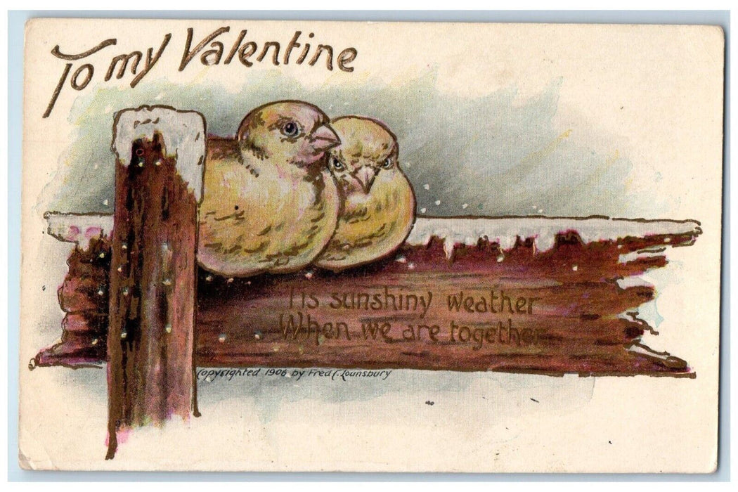 c1905 Valentine Chicks Logs Snowfall Winter Embossed Posted Antique Postcard