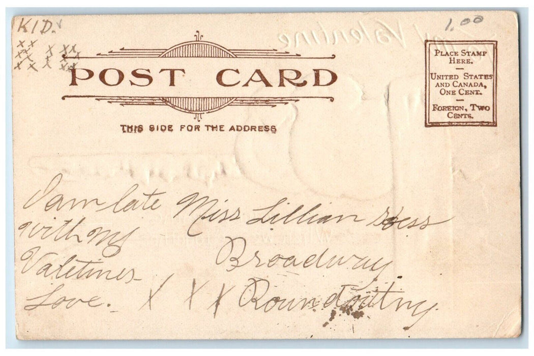 c1905 Valentine Chicks Logs Snowfall Winter Embossed Posted Antique Postcard