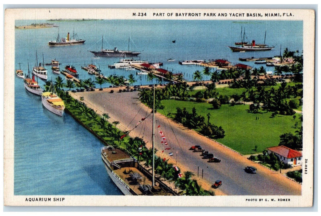 1934 Part of Bayfront Park and Yacht Basin Miami Florida FL Postcard