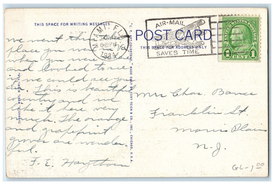 1934 Part of Bayfront Park and Yacht Basin Miami Florida FL Postcard