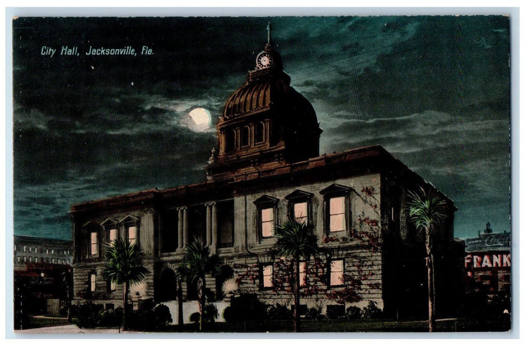 c1910 City Hall at Moonlight Jacksonville Florida FL Antique Postcard