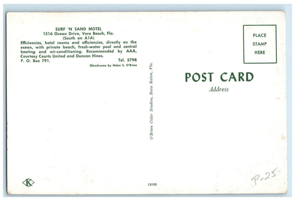 c1950's Multiview Surf N Sand Motel Ocean Drive Vero Beach Florida FL Postcard