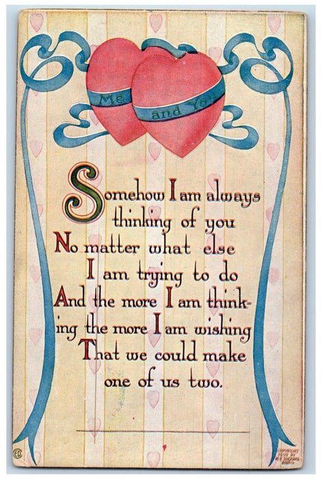 c1910's Valentine Hearts Motto Qoutes Unposted Antique Postcard