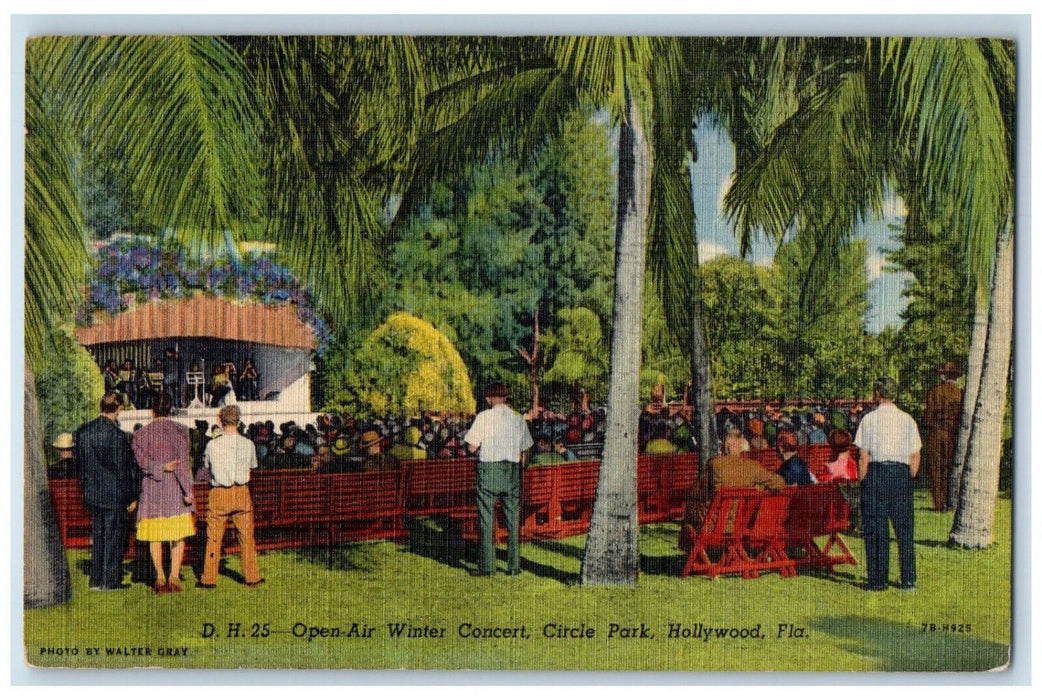 1949 Open Air Winter Concert Circle Park Hollywood Florida FL Postcard
