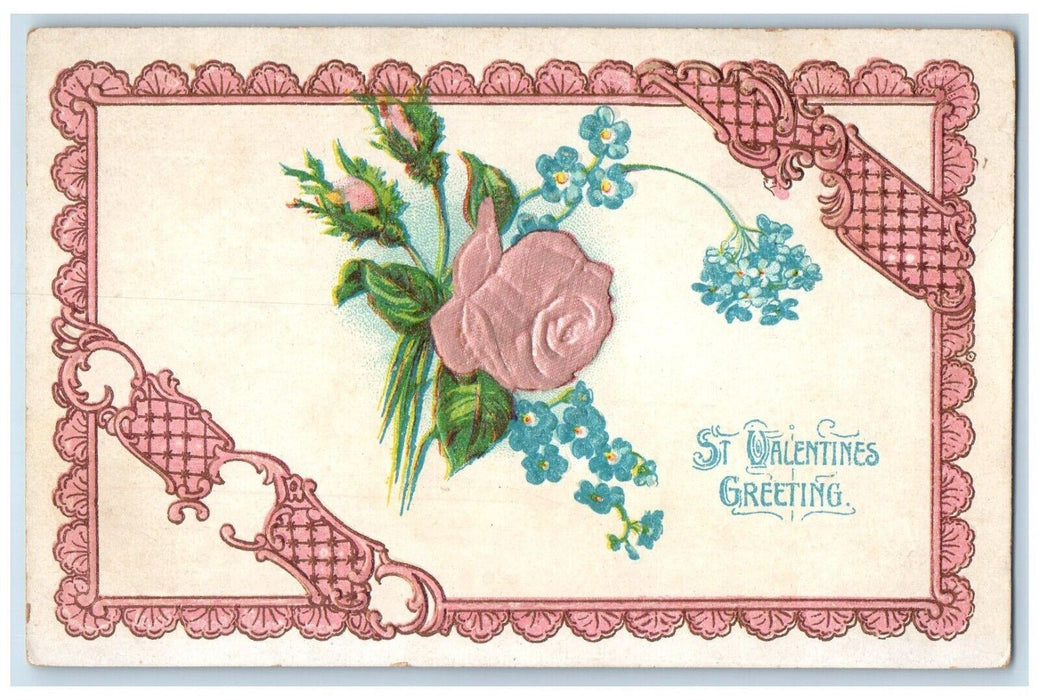 c1910's Valentine Greeting Pansies Flowers Embossed Silk Antique Postcard