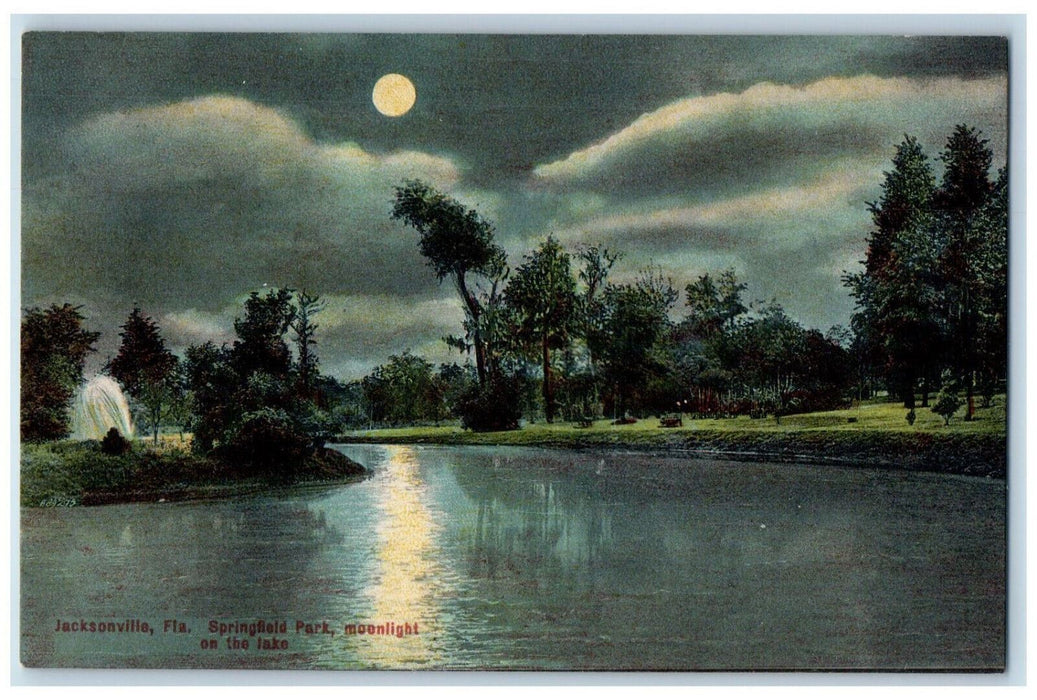 c1910 Moonlight on the Lake Springfield Park Jacksonville Florida FL Postcard