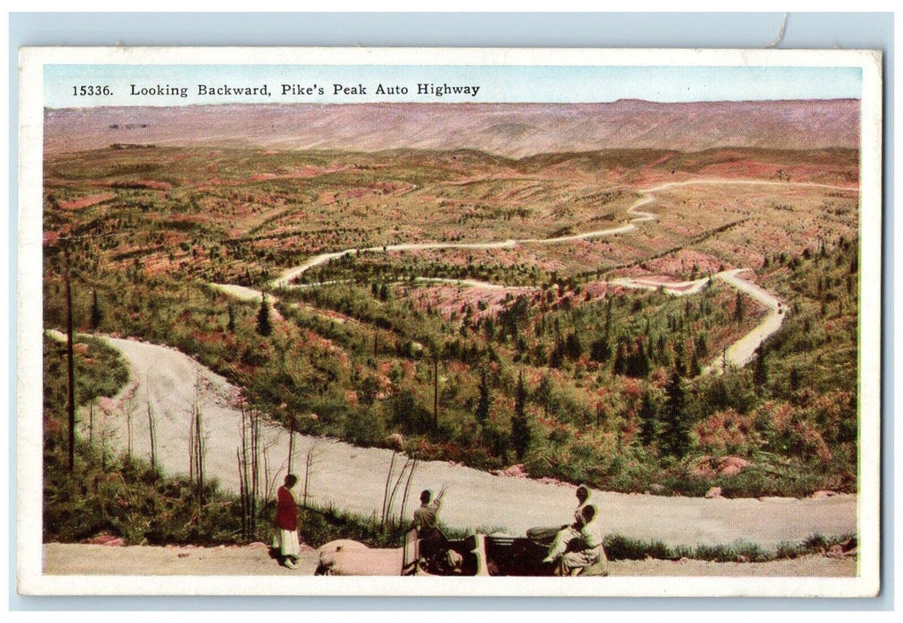 1926 Looking Backward Pike's Peak Auto Highway Pueblo Colorado CO Postcard