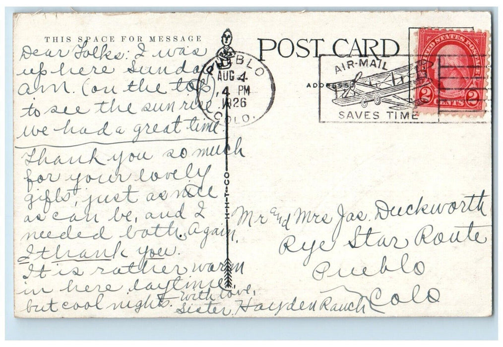 1926 Looking Backward Pike's Peak Auto Highway Pueblo Colorado CO Postcard